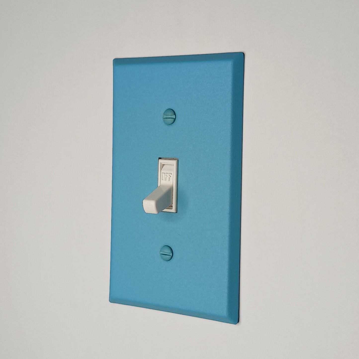 Sky Blue texture powder coated Toggle, Rocker, Duplex, and Blank standard size metal switch plates (Copy)