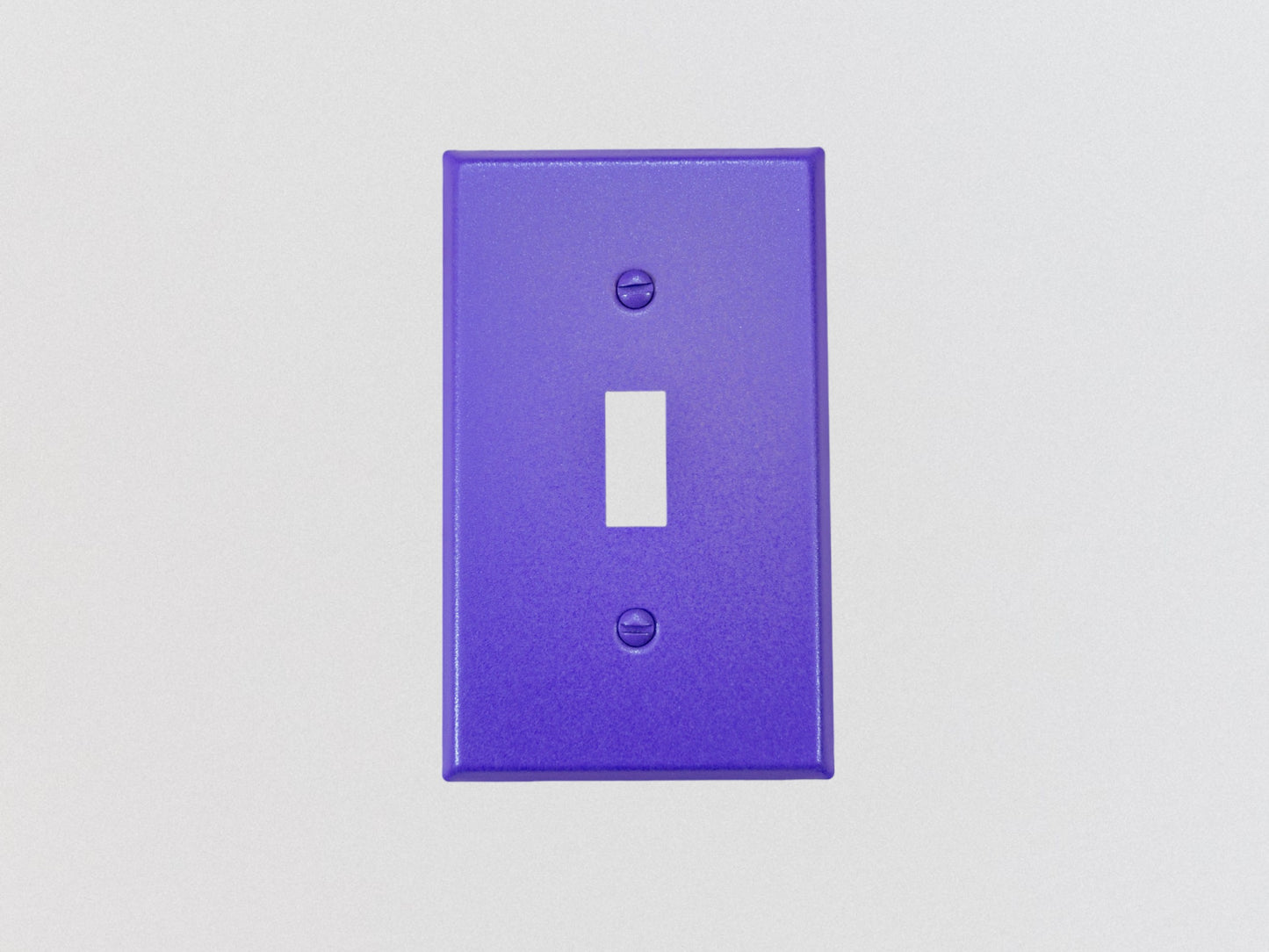 Iris Purple powder coated Toggle, Rocker, Duplex, and Blank standard size metal switch plates