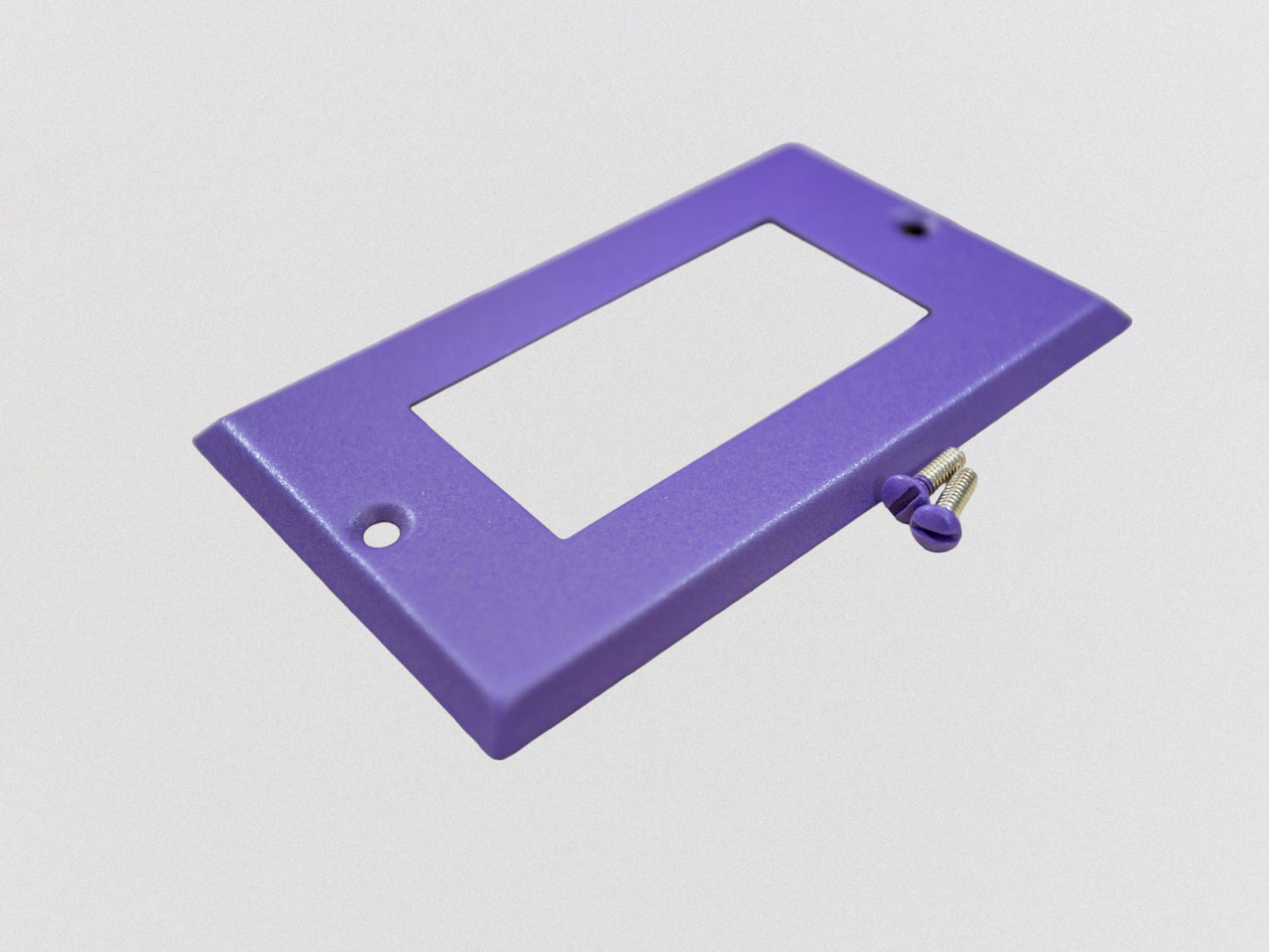 Iris Purple powder coated Toggle, Rocker, Duplex, and Blank standard size metal switch plates