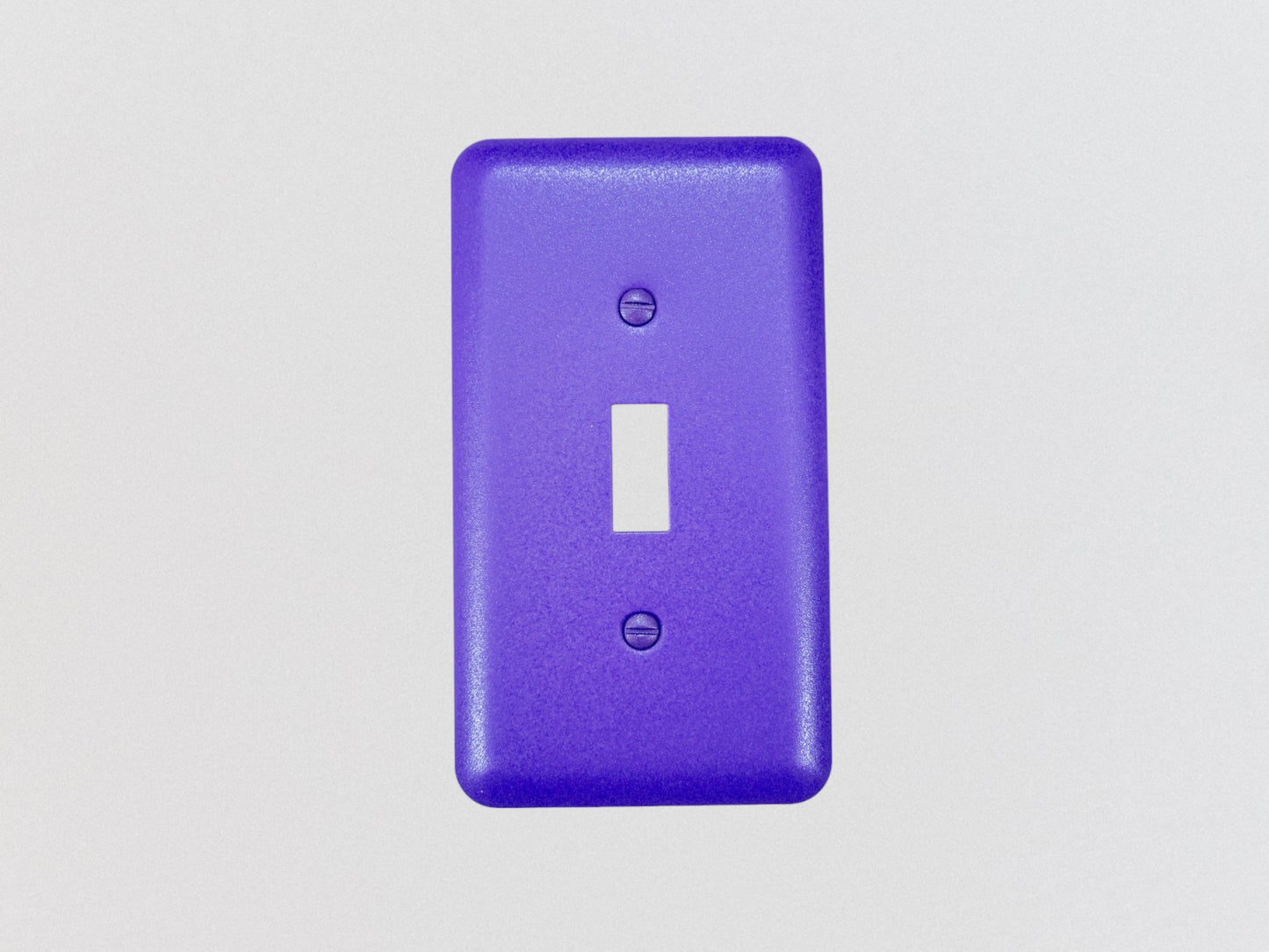 Iris Purple powder coated Toggle, Rocker, Duplex, and Blank round corner metal switch plates