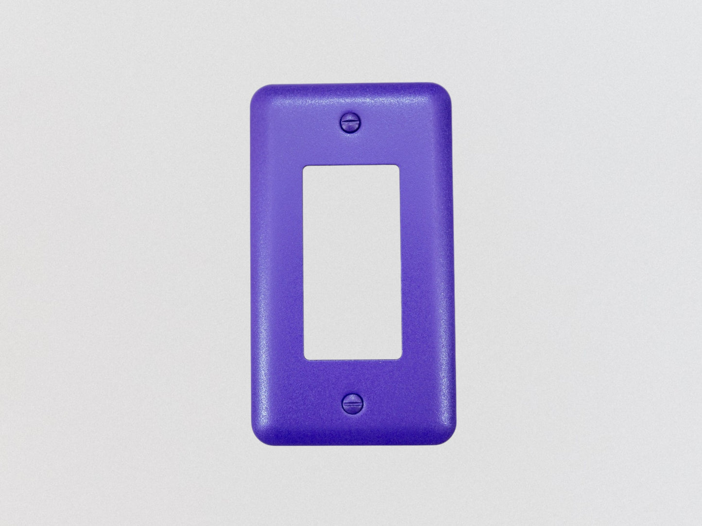 Iris Purple powder coated Toggle, Rocker, Duplex, and Blank round corner metal switch plates