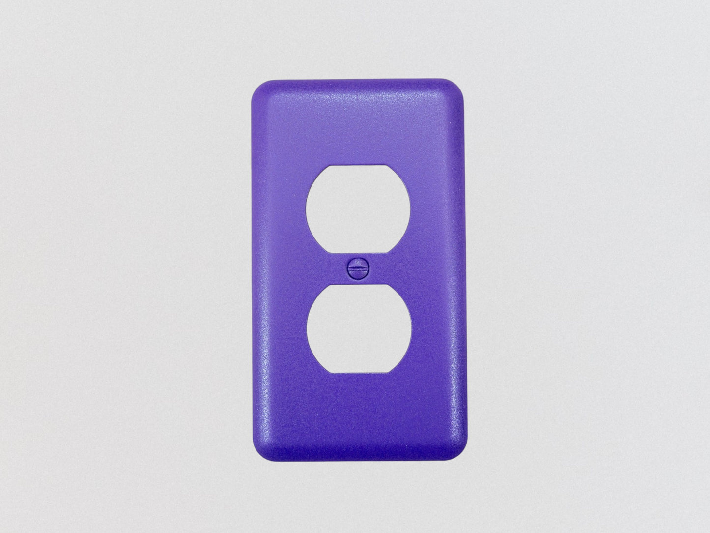 Iris Purple powder coated Toggle, Rocker, Duplex, and Blank round corner metal switch plates