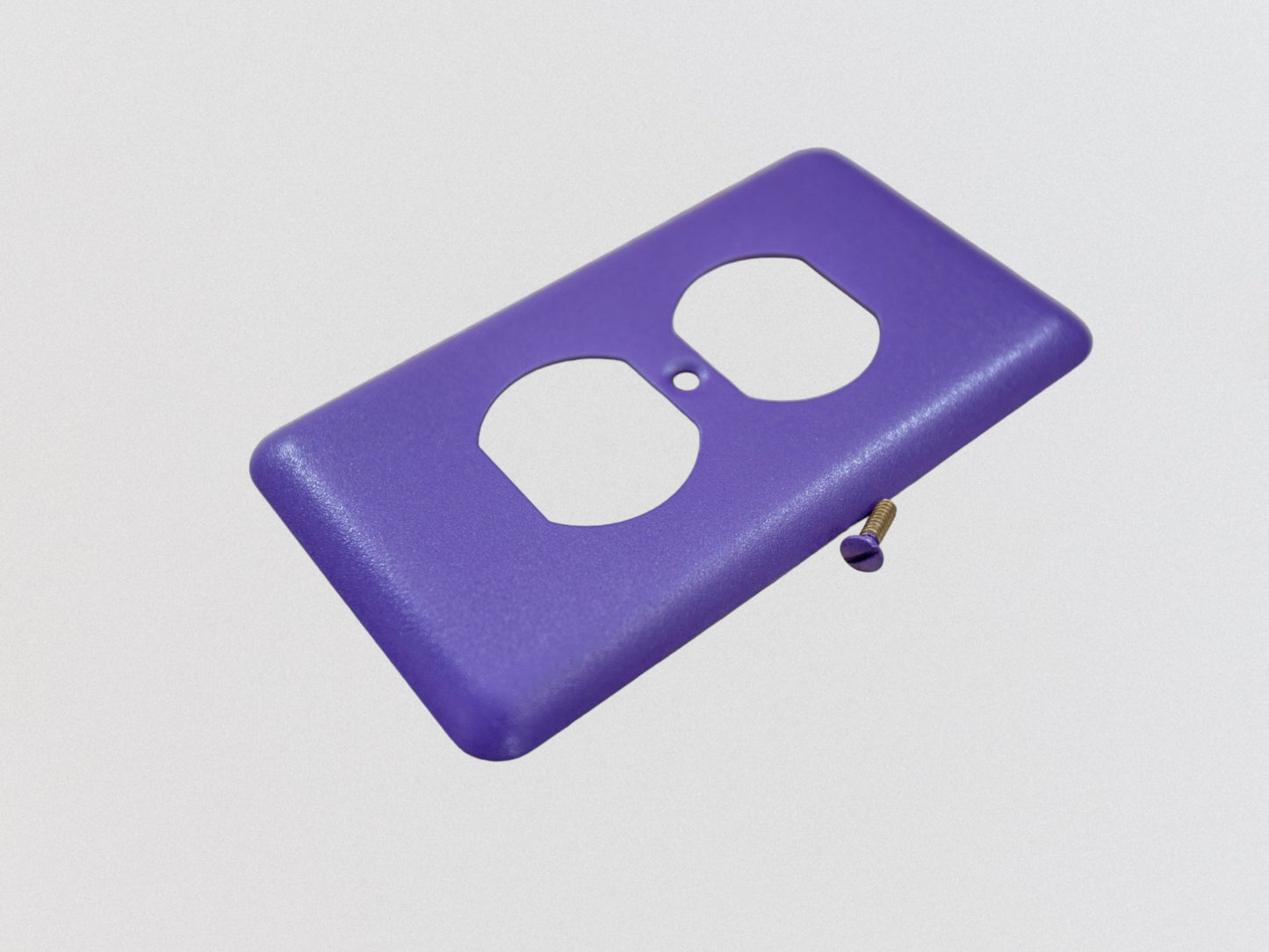 Iris Purple powder coated Toggle, Rocker, Duplex, and Blank round corner metal switch plates