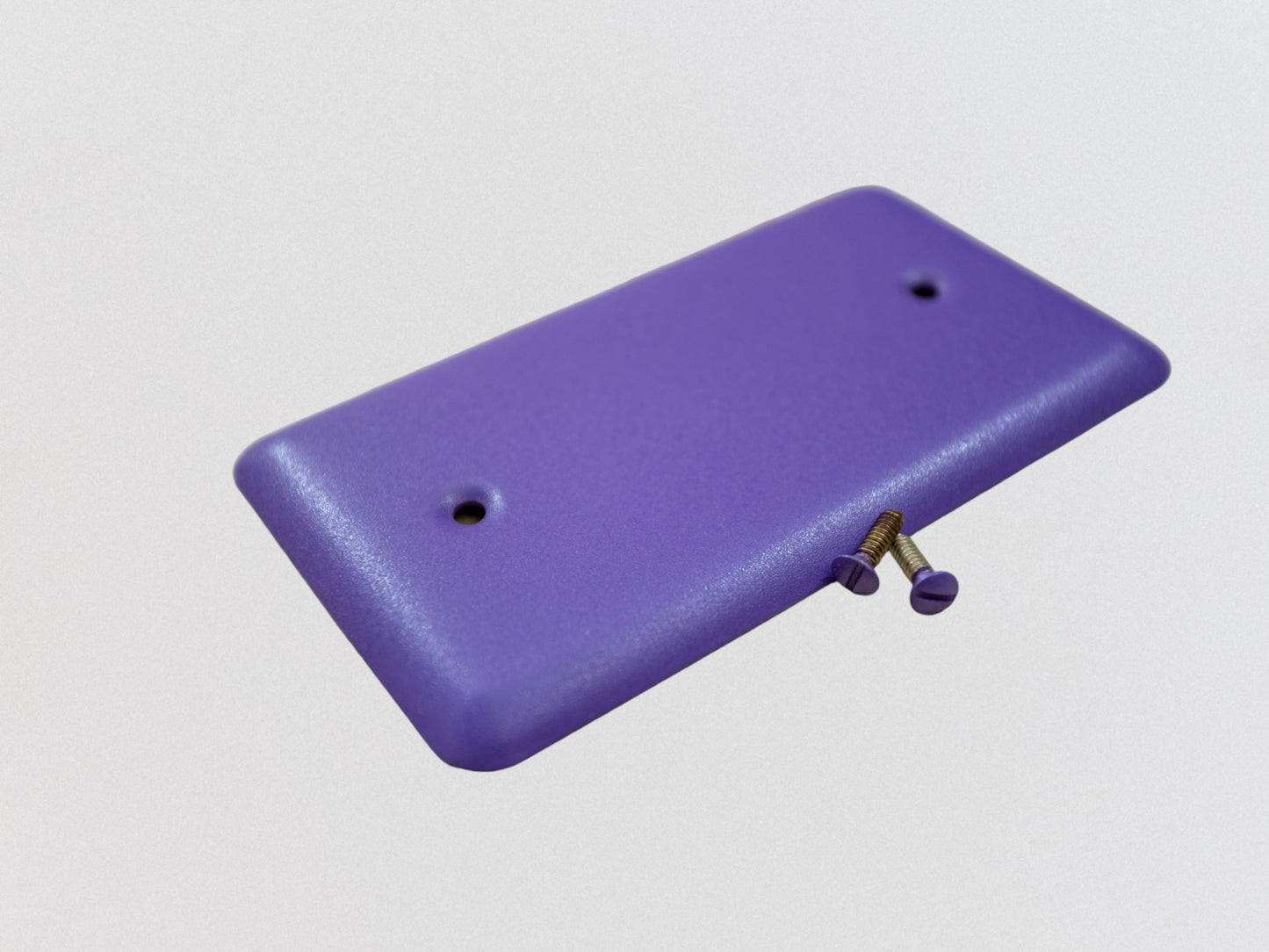 Iris Purple powder coated Toggle, Rocker, Duplex, and Blank round corner metal switch plates