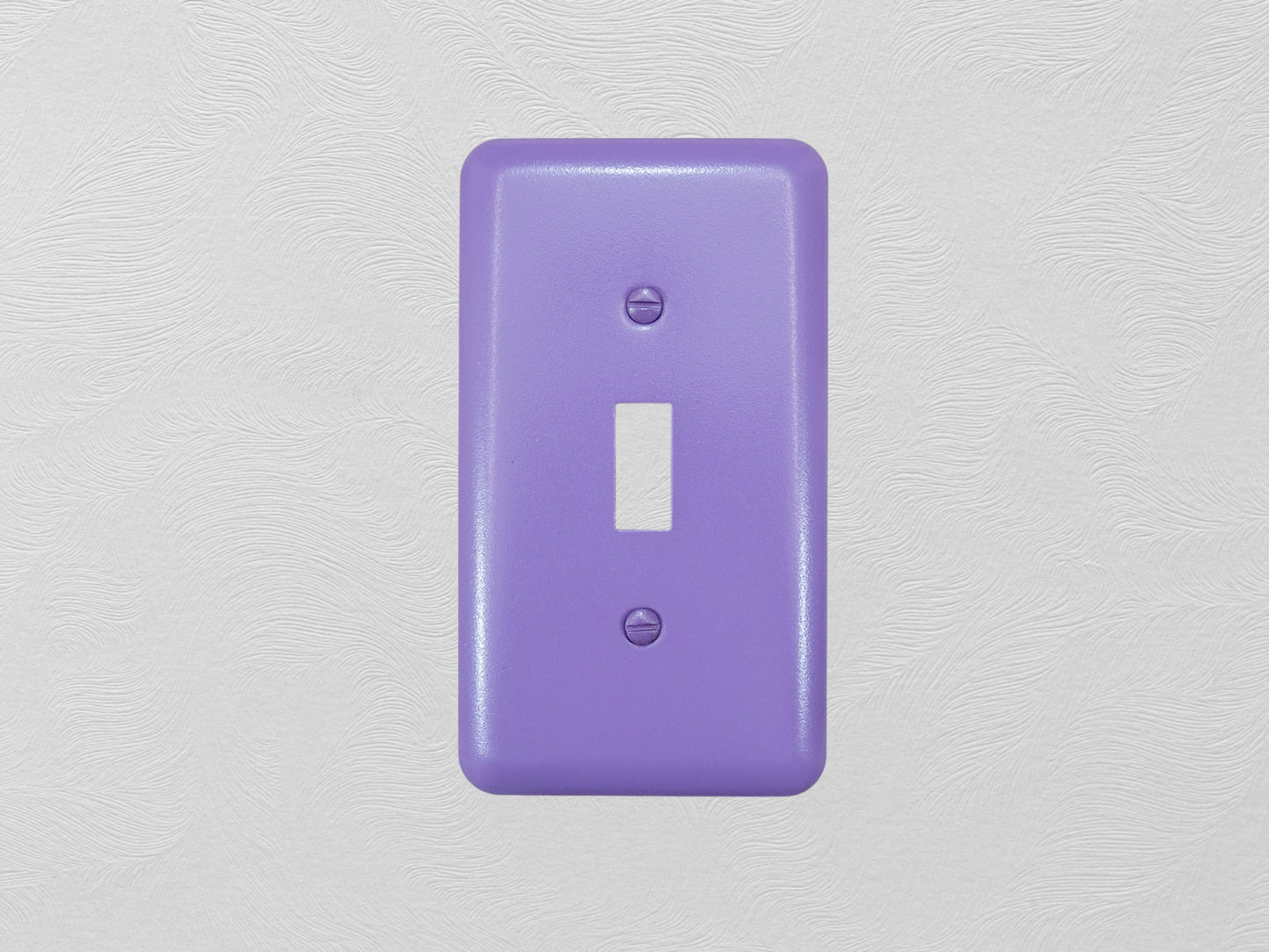 Orchid Lavender powder coated Toggle, Rocker, Duplex, and Blank round corner metal switch plates