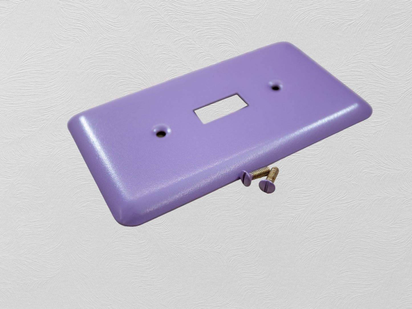 Orchid Lavender powder coated Toggle, Rocker, Duplex, and Blank round corner metal switch plates