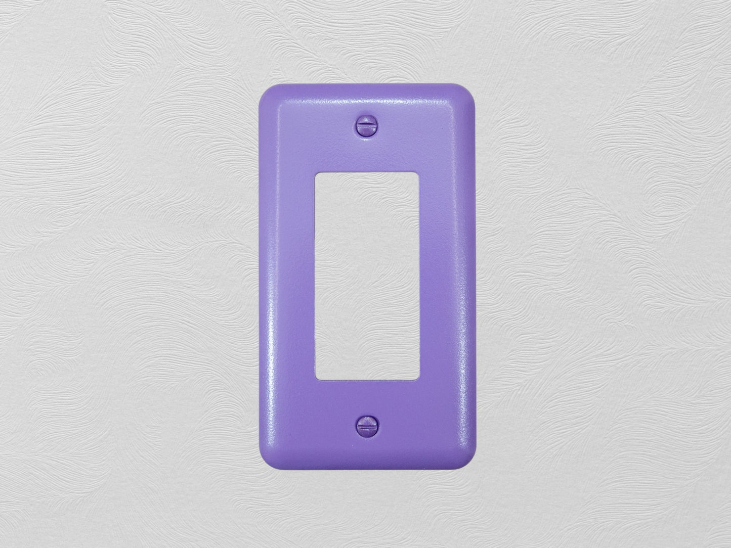 Orchid Lavender powder coated Toggle, Rocker, Duplex, and Blank round corner metal switch plates