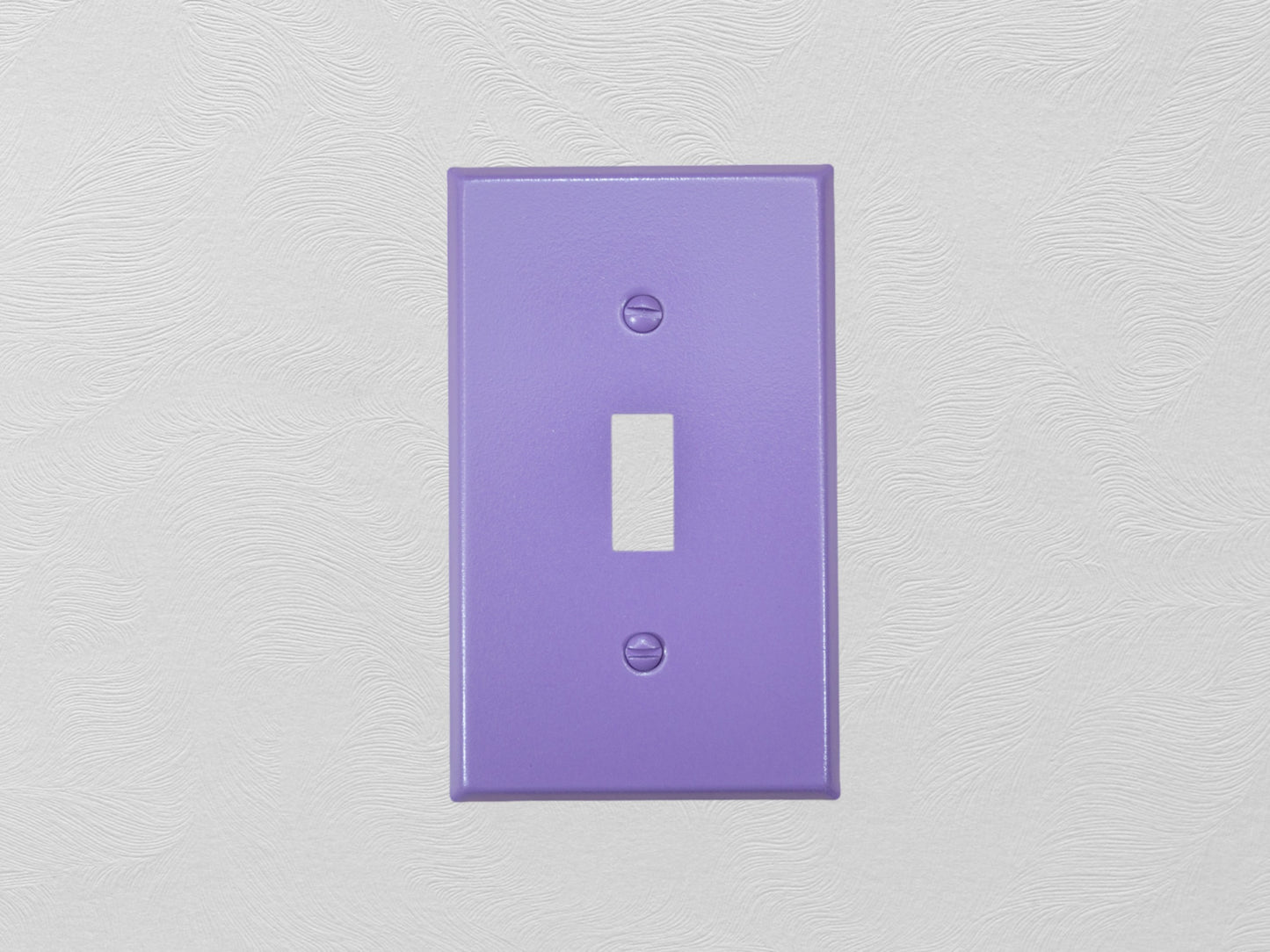 Orchid Lavender powder coated Toggle, Rocker, Duplex, and Blank standard size metal switch plates