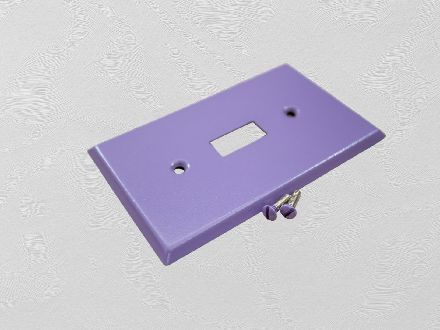 Orchid Lavender powder coated Toggle, Rocker, Duplex, and Blank standard size metal switch plates