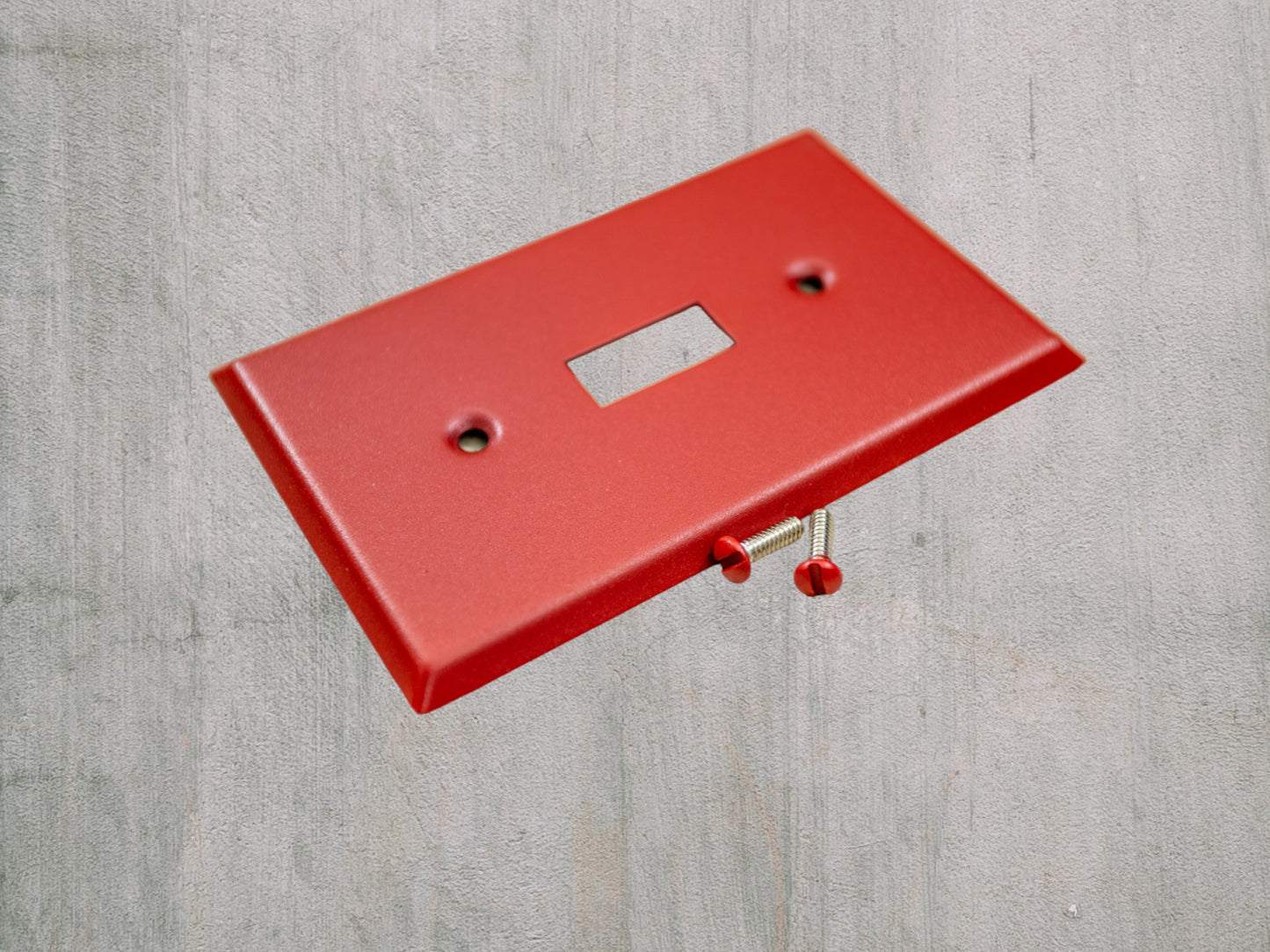 Matte Red Texture powder coated Toggle, Rocker, Duplex, and Blank standard size metal switch plates