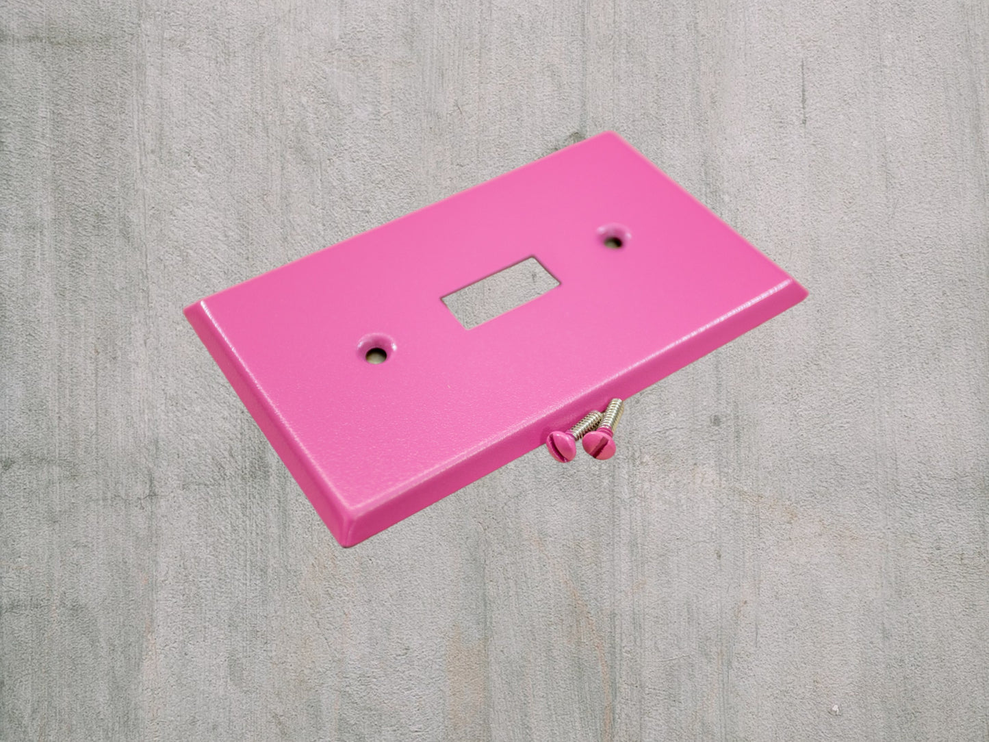 Pink Bubblegum Texture powder coated Toggle, Rocker, Duplex, and Blank standard size metal switch plates