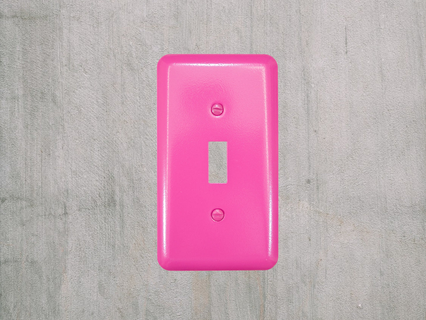 Pink Bubblegum Texture powder coated Toggle, Rocker, Duplex, and Blank round corner metal switch plates