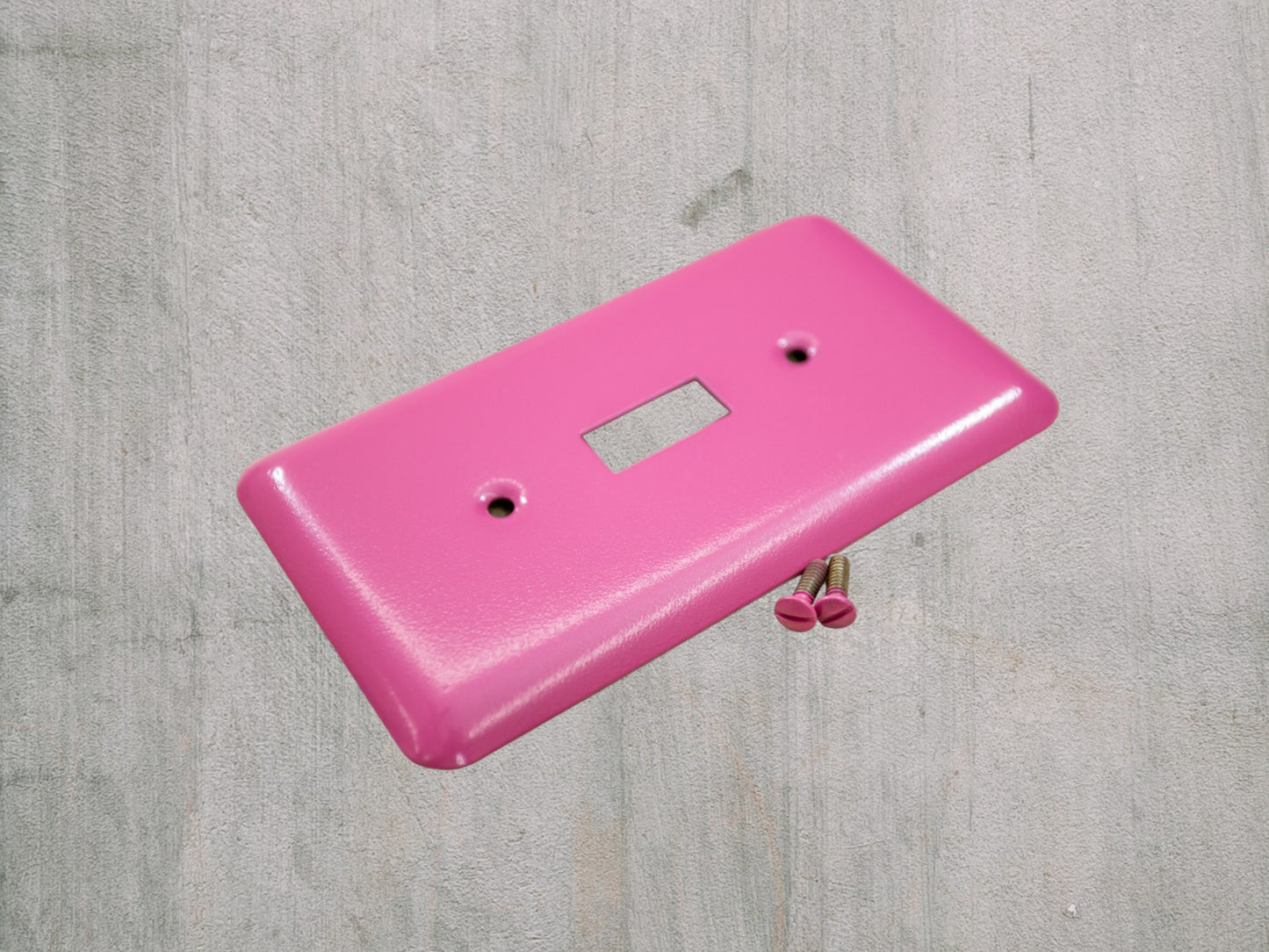 Pink Bubblegum Texture powder coated Toggle, Rocker, Duplex, and Blank round corner metal switch plates