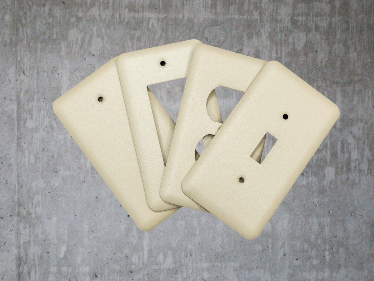 Sandstone Beige powder coated Toggle, Rocker, Duplex, and Blank round corner metal switch plates