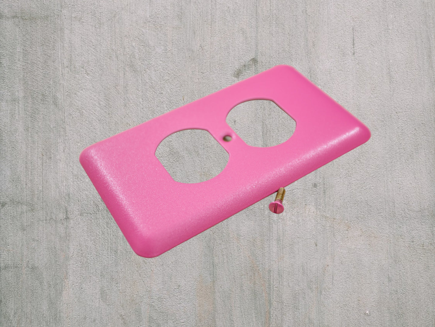 Pink Bubblegum Texture powder coated Toggle, Rocker, Duplex, and Blank round corner metal switch plates