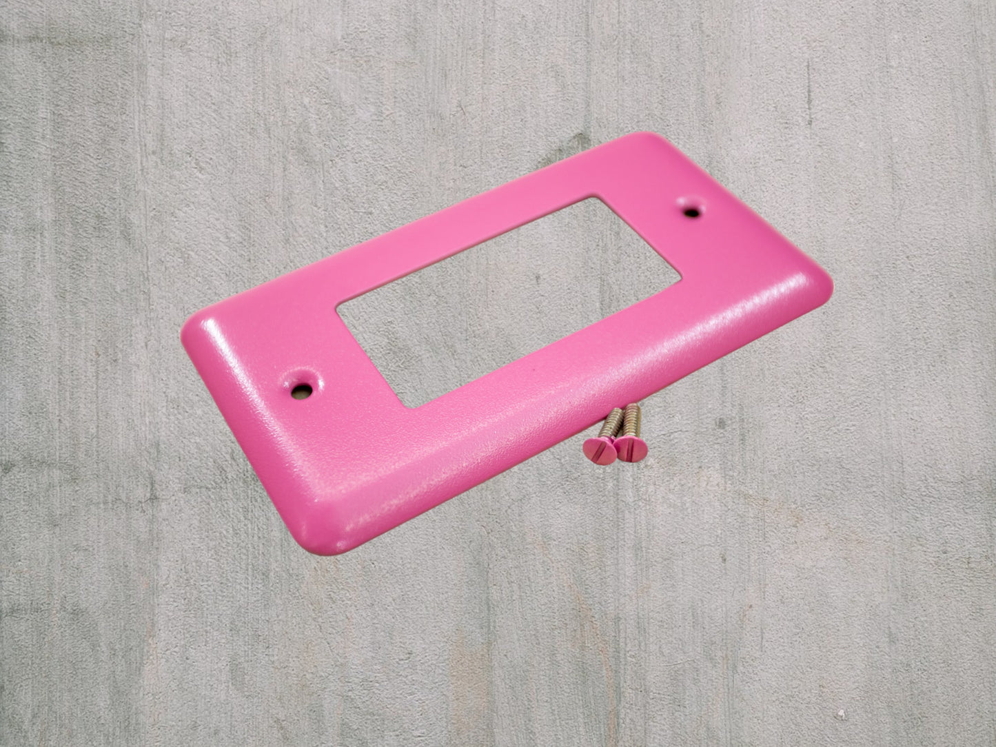 Pink Bubblegum Texture powder coated Toggle, Rocker, Duplex, and Blank round corner metal switch plates