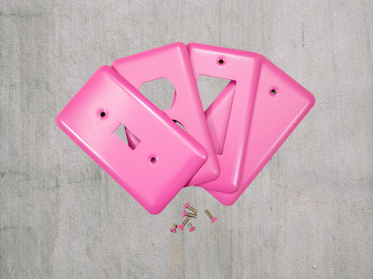 Pink Bubblegum Texture powder coated Toggle, Rocker, Duplex, and Blank round corner metal switch plates