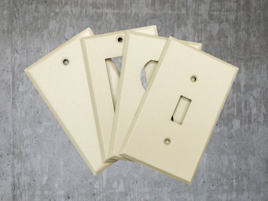 Sandstone Beige powder coated Toggle, Rocker, Duplex, and Blank standard size metal switch plates