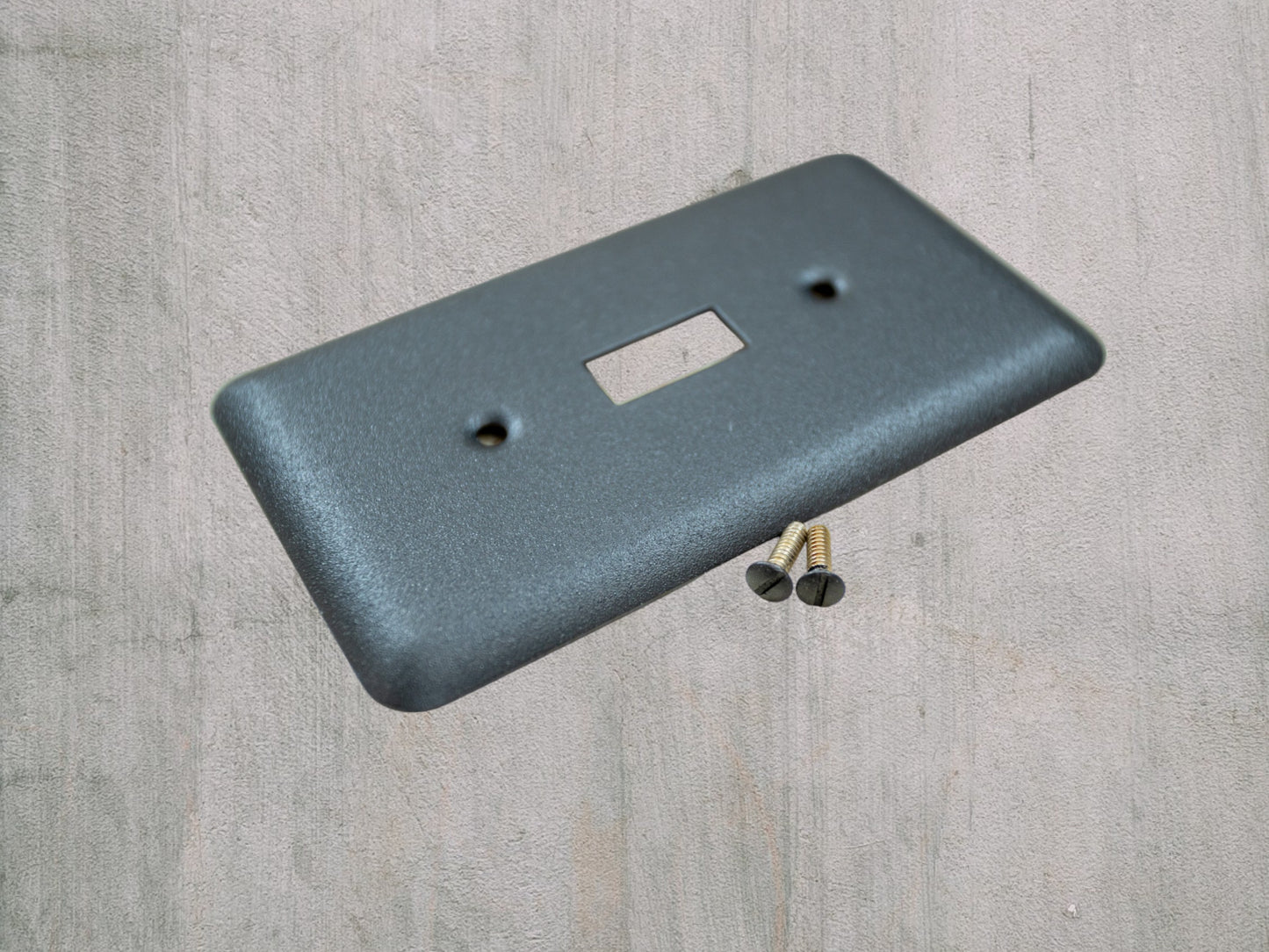 Matte Black Texture powder coated Toggle, Rocker, Duplex, and Blank round corner metal switch plates