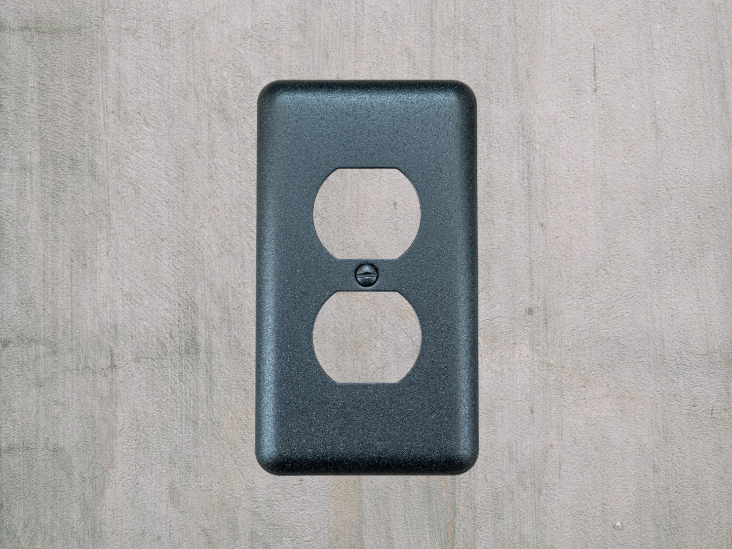 Matte Black Texture powder coated Toggle, Rocker, Duplex, and Blank round corner metal switch plates