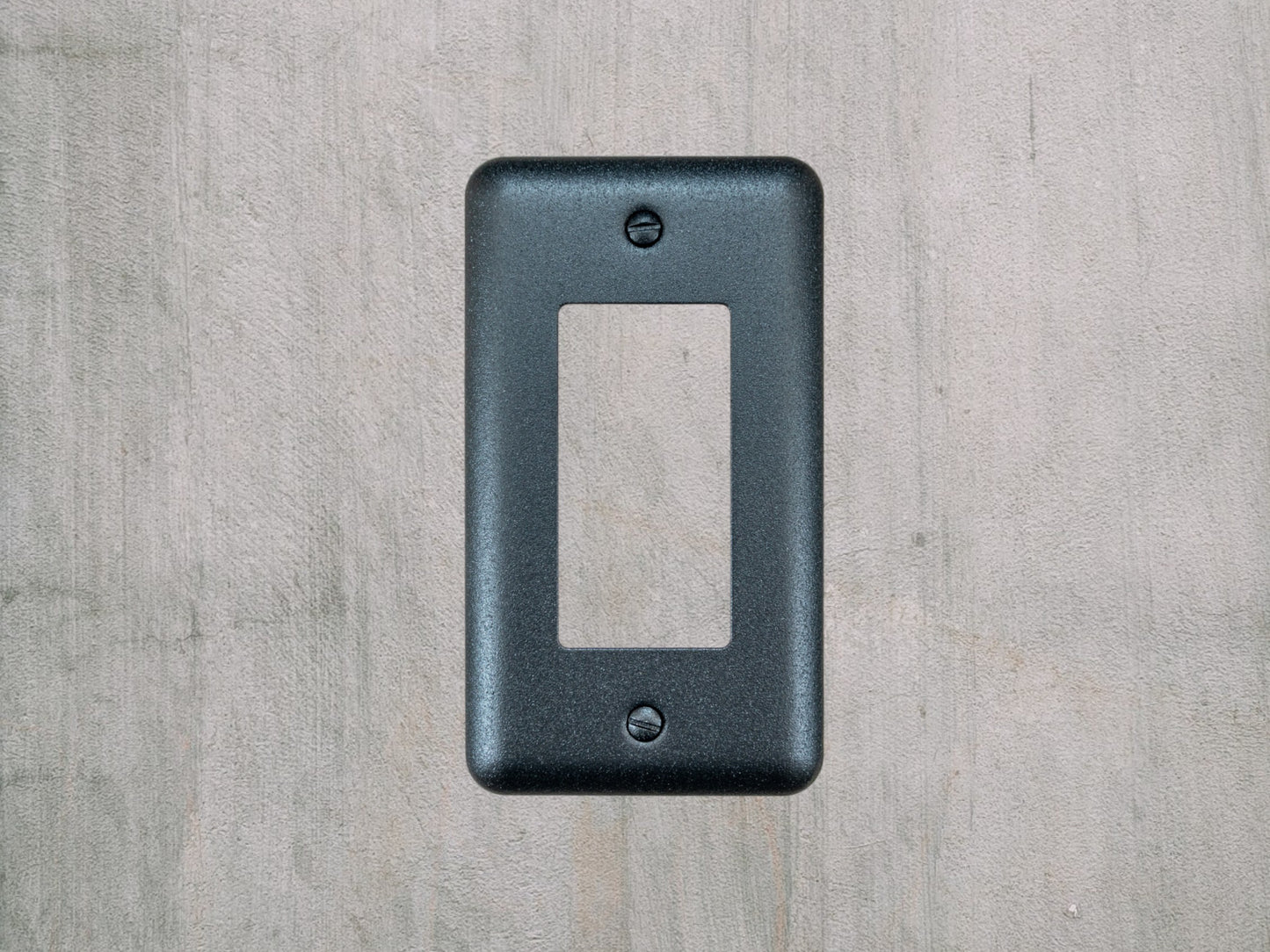 Matte Black Texture powder coated Toggle, Rocker, Duplex, and Blank round corner metal switch plates