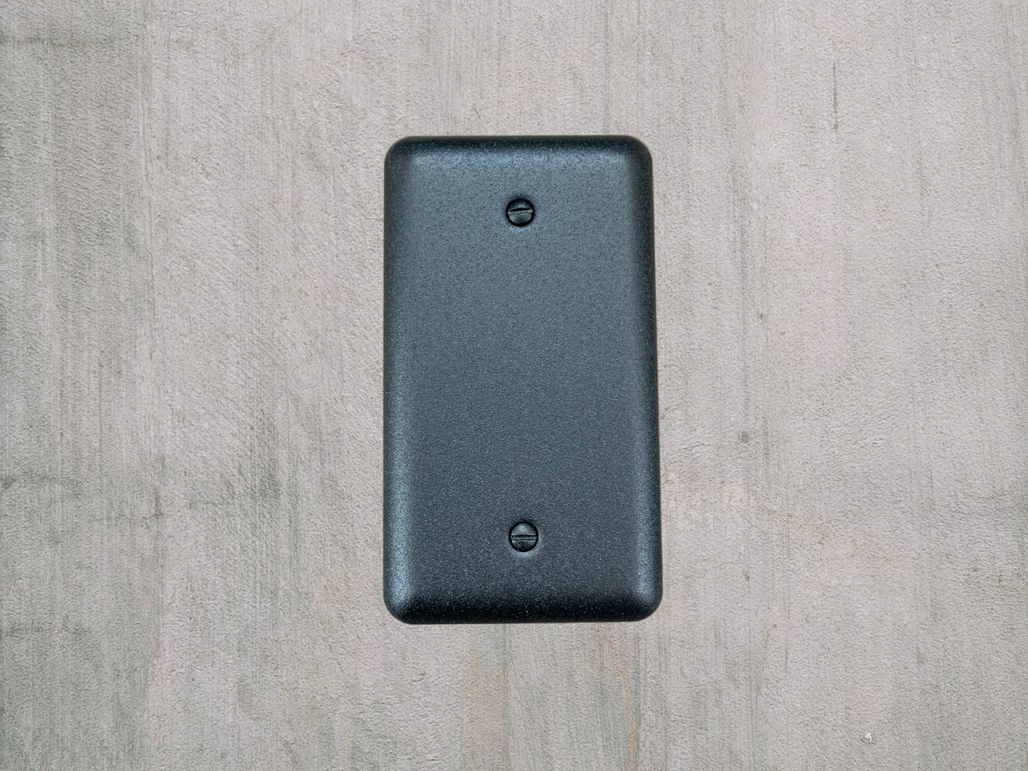 Matte Black Texture powder coated Toggle, Rocker, Duplex, and Blank round corner metal switch plates