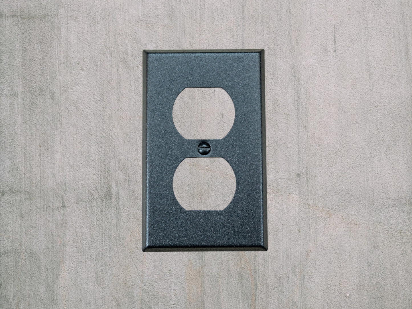 Matte Black Texture powder coated Toggle, Rocker, Duplex, and Blank standard size metal switch plates.