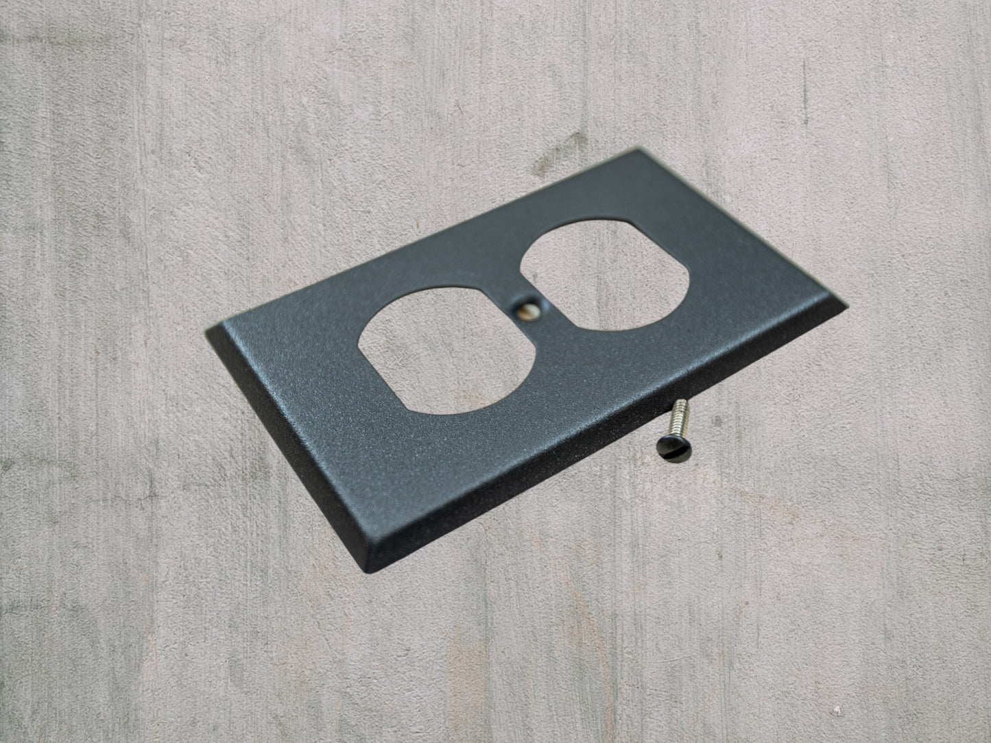 Matte Black Texture powder coated Toggle, Rocker, Duplex, and Blank standard size metal switch plates.