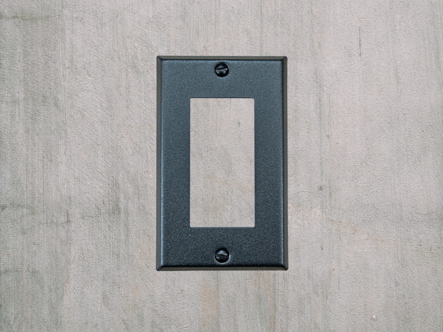 Matte Black Texture powder coated Toggle, Rocker, Duplex, and Blank standard size metal switch plates.