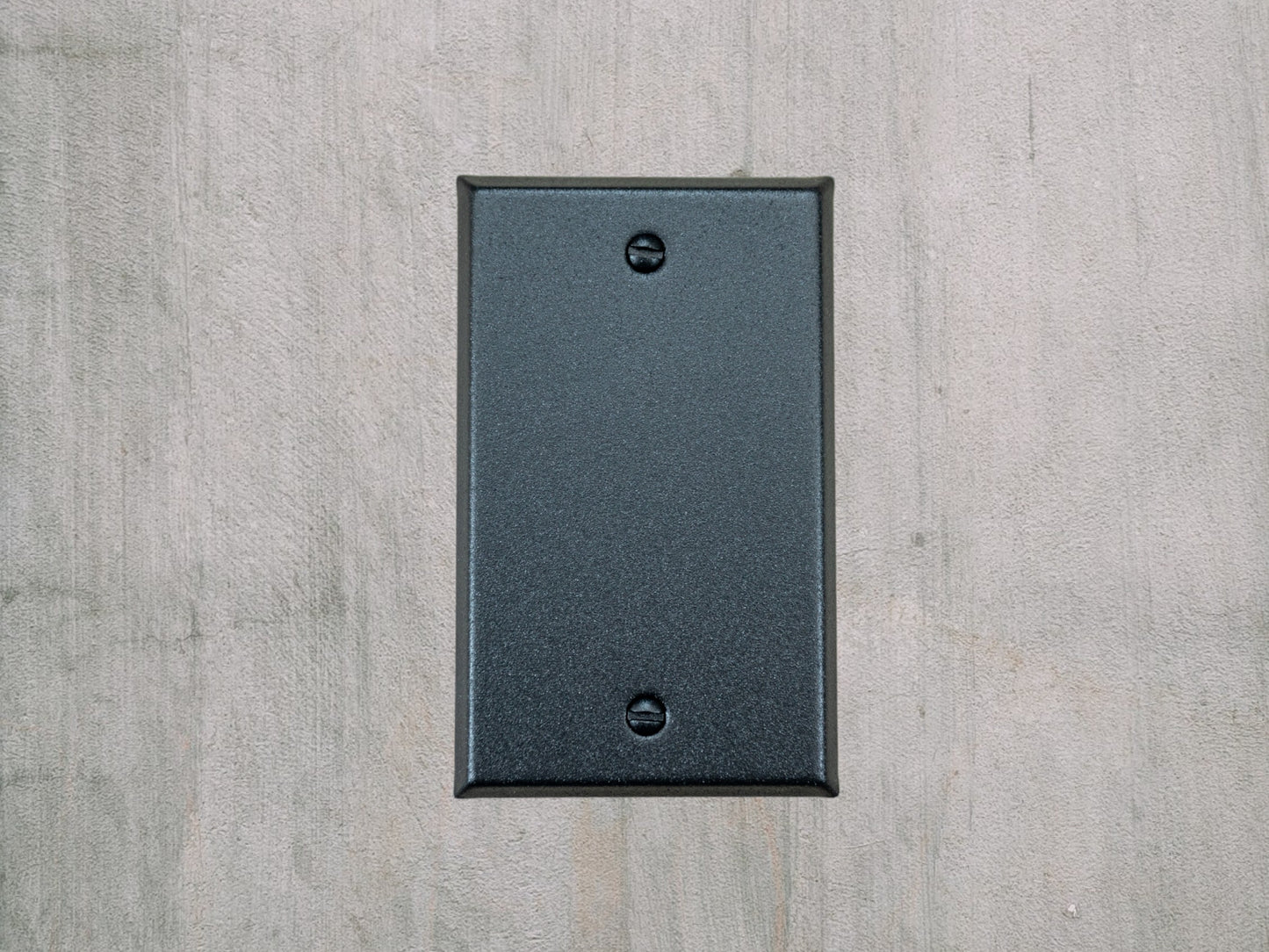 Matte Black Texture powder coated Toggle, Rocker, Duplex, and Blank standard size metal switch plates.