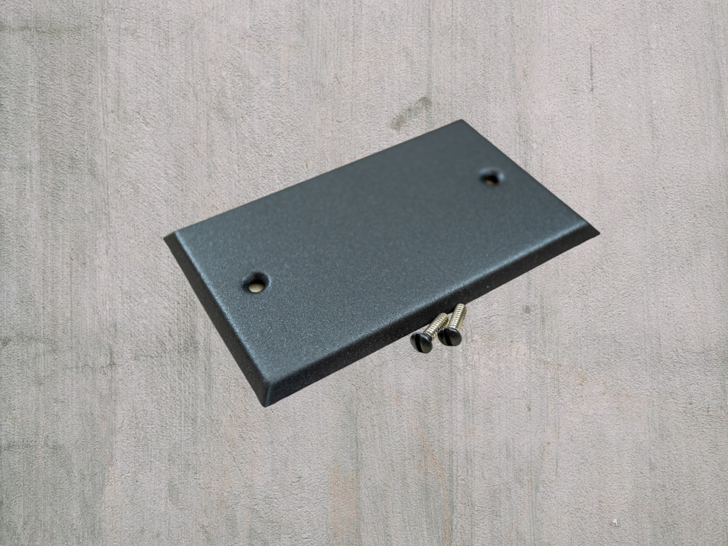 Matte Black Texture powder coated Toggle, Rocker, Duplex, and Blank standard size metal switch plates.