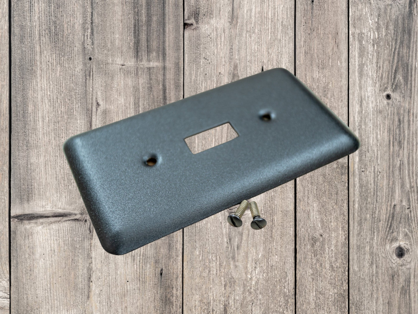 Black Satin Texture powder coated Toggle, Rocker, Duplex, and Blank round corner metal switch plates