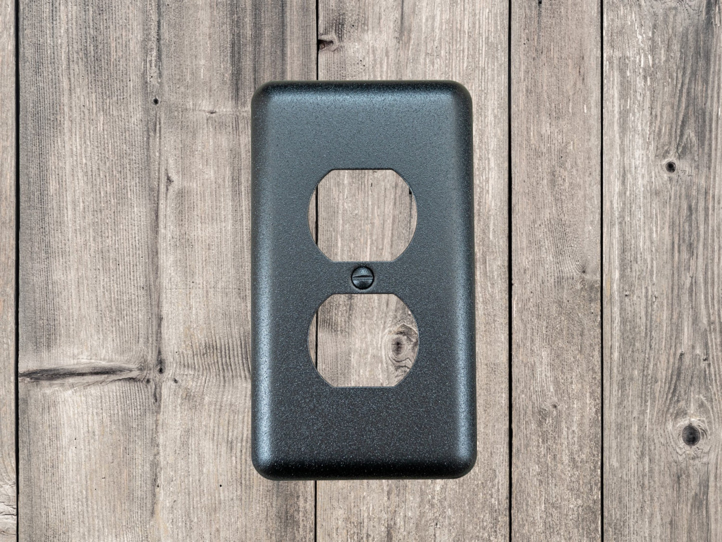 Black Satin Texture powder coated Toggle, Rocker, Duplex, and Blank round corner metal switch plates