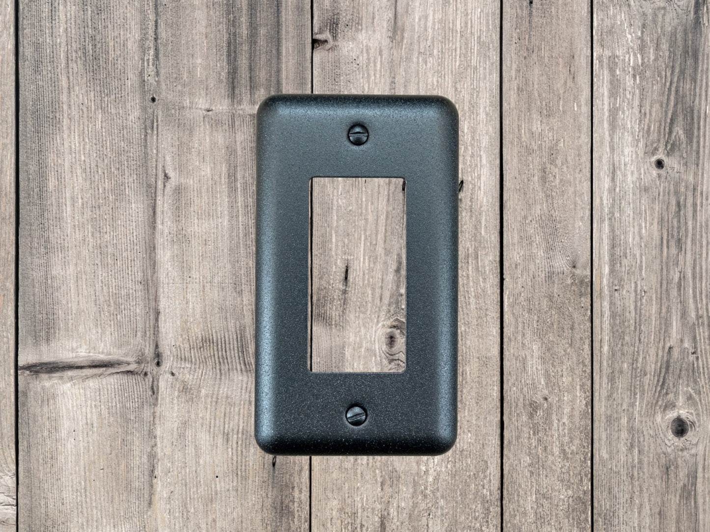 Black Satin Texture powder coated Toggle, Rocker, Duplex, and Blank round corner metal switch plates