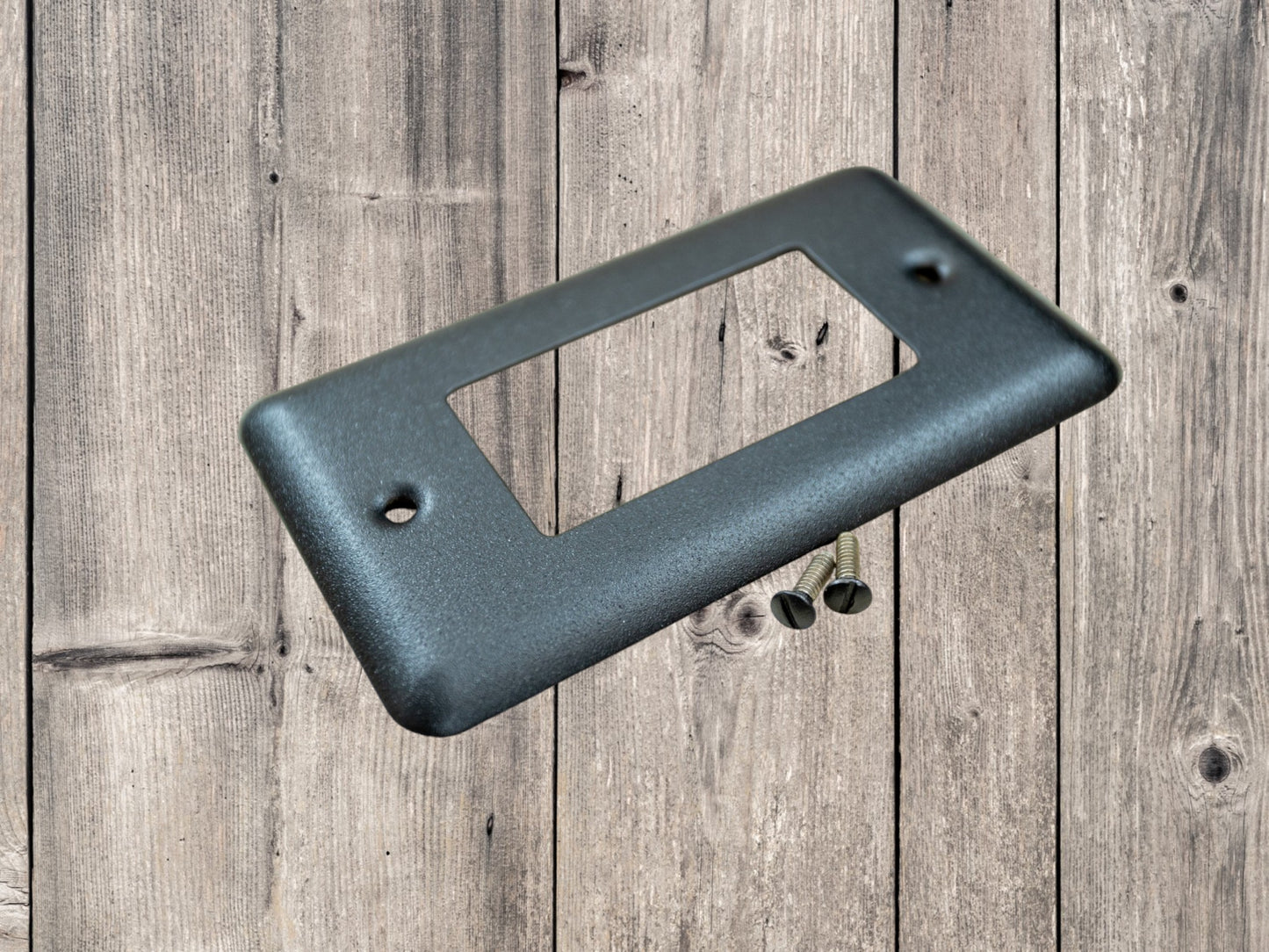 Black Satin Texture powder coated Toggle, Rocker, Duplex, and Blank round corner metal switch plates