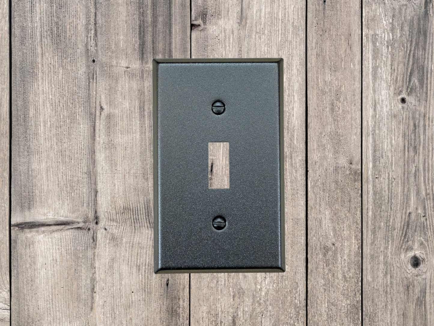 Black Satin Texture powder coated Toggle, Rocker, Duplex, and Blank standard size metal switch plates