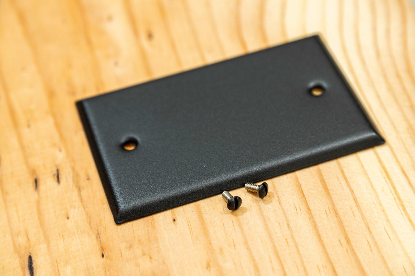 Rustic Black Cast powder coated Toggle, Rocker, Duplex, and Blank standard size metal switch plates.