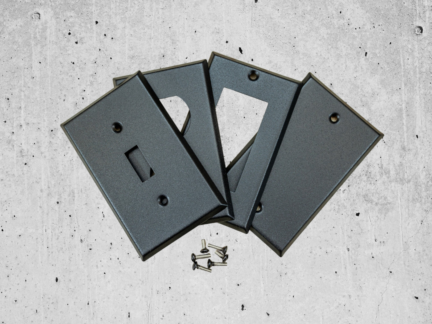 Black Stone powder coated Toggle, Rocker, Duplex, and Blank standard size metal switch plates