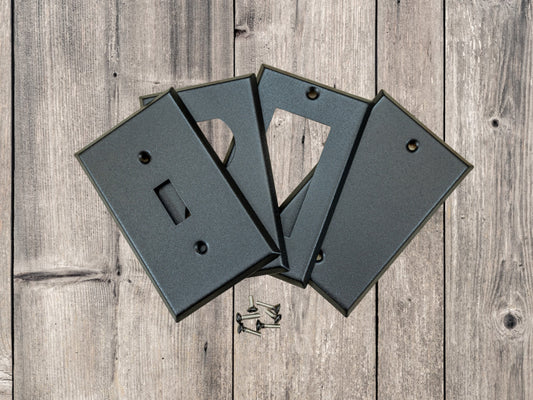 Black Satin Texture powder coated Toggle, Rocker, Duplex, and Blank standard size metal switch plates