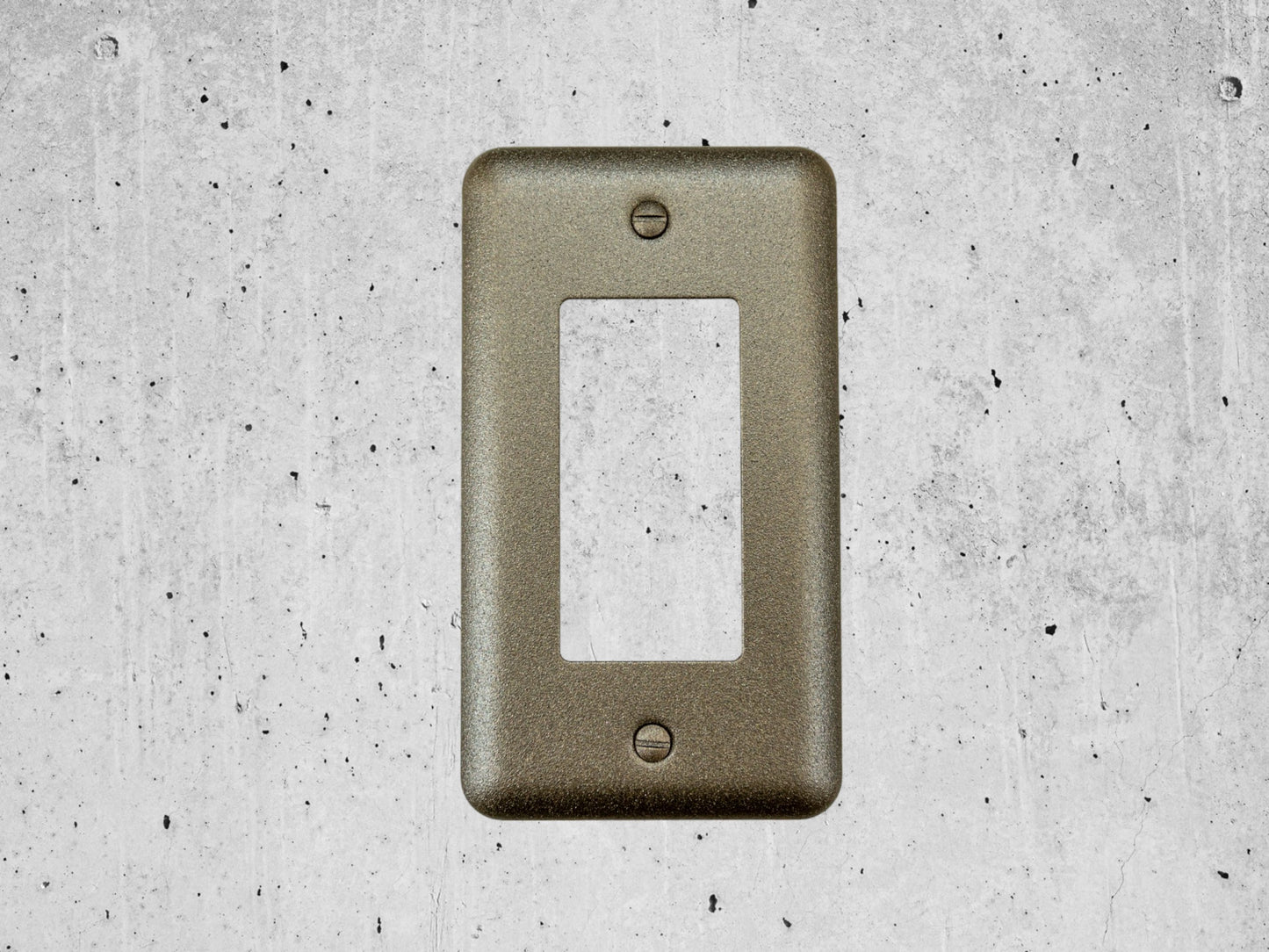 Bronze Cast powder coated Toggle, Rocker, Duplex, and Blank round corner metal switch plates..