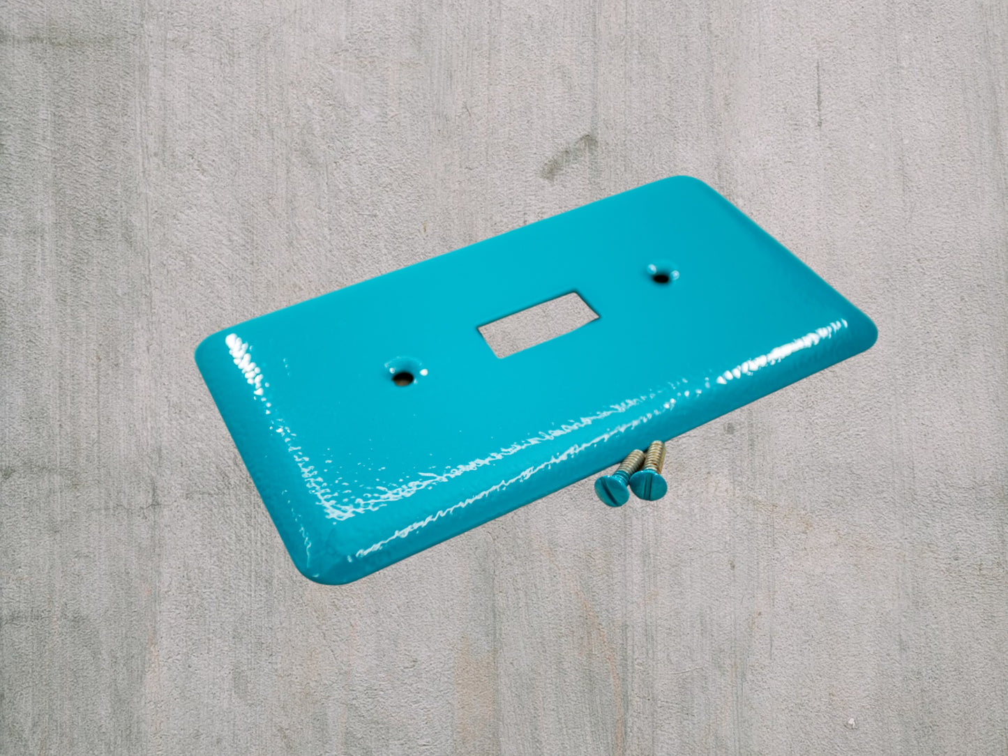 Turquoise River powder coated Toggle, Rocker, Duplex, and Blank round corner metal switch plates