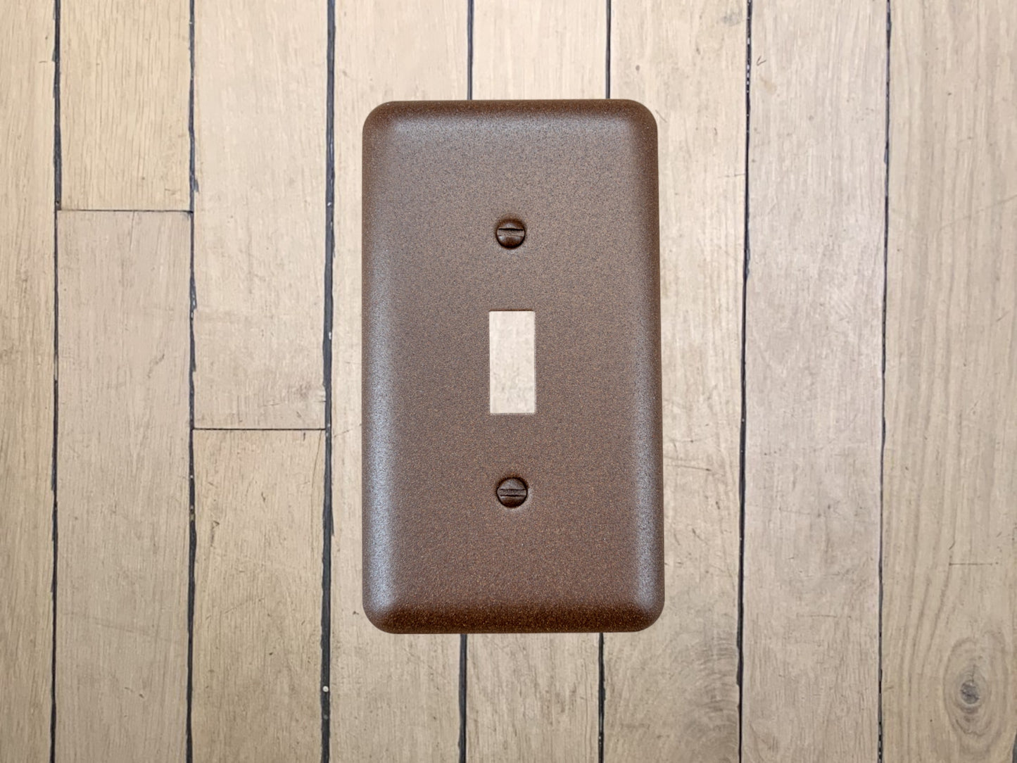 Walnut Texture powder coated Toggle, Rocker, Duplex, and Blank round corner metal switch plates