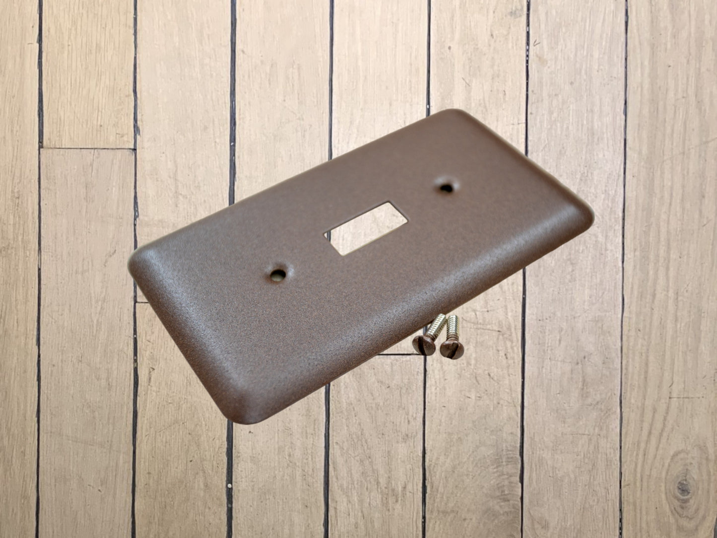 Walnut Texture powder coated Toggle, Rocker, Duplex, and Blank round corner metal switch plates