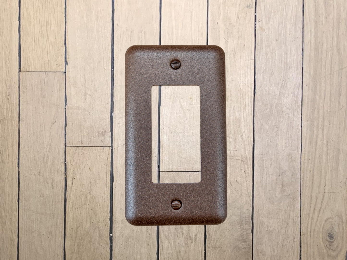 Walnut Texture powder coated Toggle, Rocker, Duplex, and Blank round corner metal switch plates