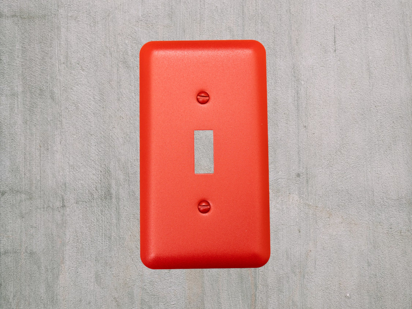 Matte Red Texture powder coated Toggle, Rocker, Duplex, and Blank round corner metal switch plates