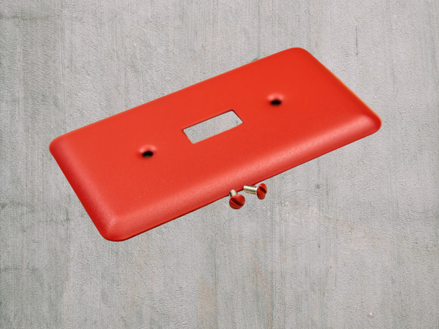 Matte Red Texture powder coated Toggle, Rocker, Duplex, and Blank round corner metal switch plates