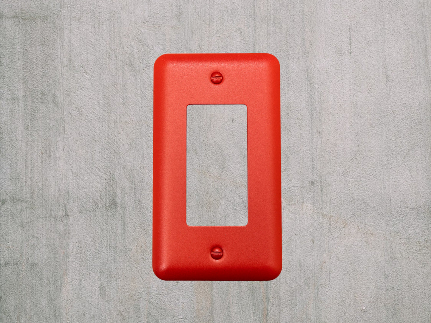 Matte Red Texture powder coated Toggle, Rocker, Duplex, and Blank round corner metal switch plates