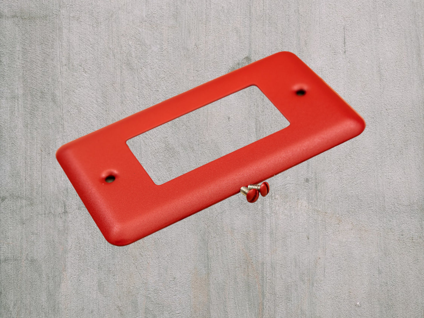 Matte Red Texture powder coated Toggle, Rocker, Duplex, and Blank round corner metal switch plates