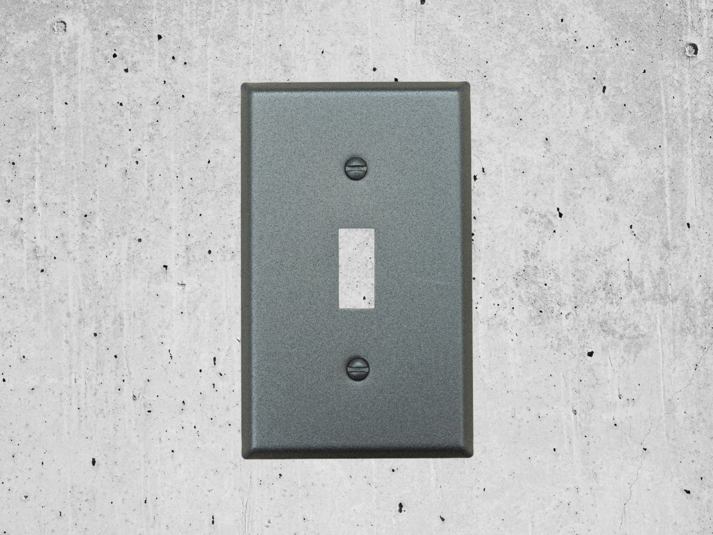 River Stone Grey powder coated Toggle, Rocker, Duplex, and Blank standard size metal switch plates