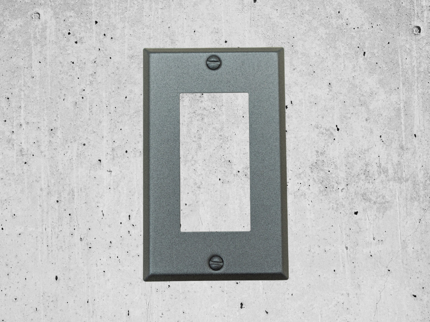 River Stone Grey powder coated Toggle, Rocker, Duplex, and Blank standard size metal switch plates